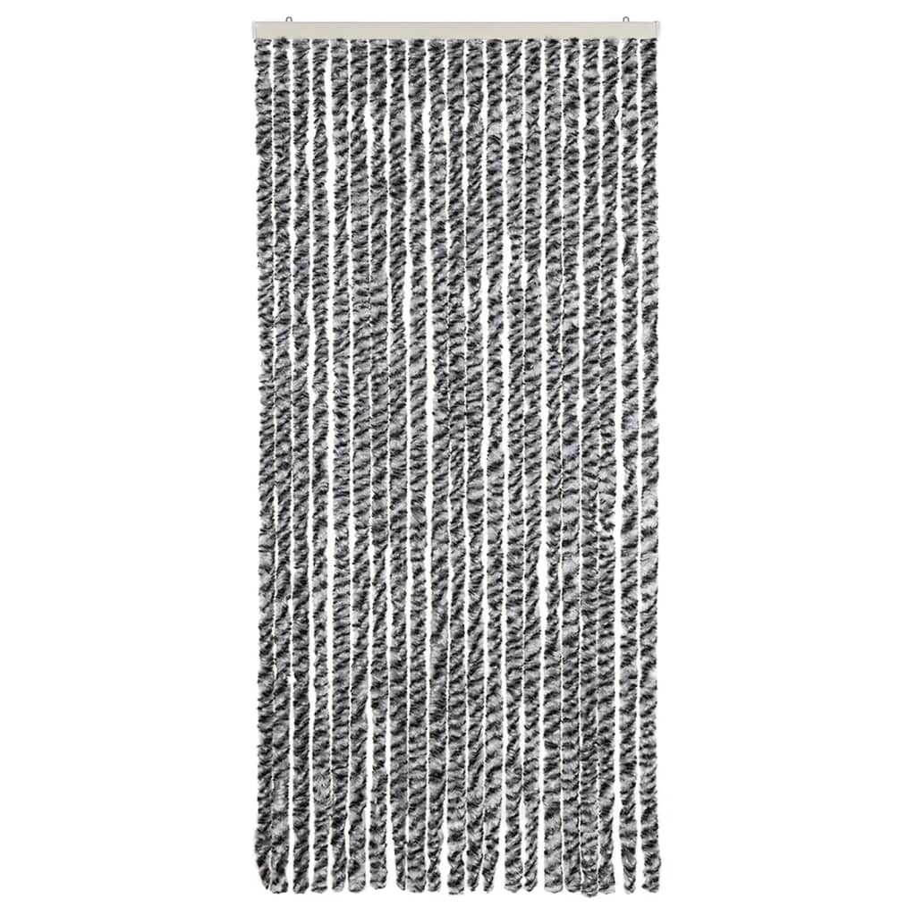 Vliegengordijn 90x220 cm chenille grijs en zwart-wit