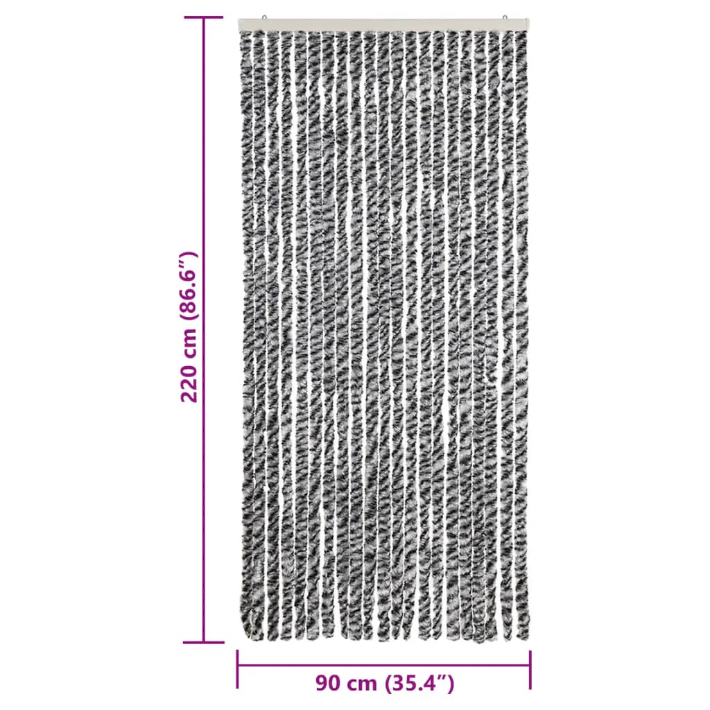 Vliegengordijn 90x220 cm chenille grijs en zwart-wit