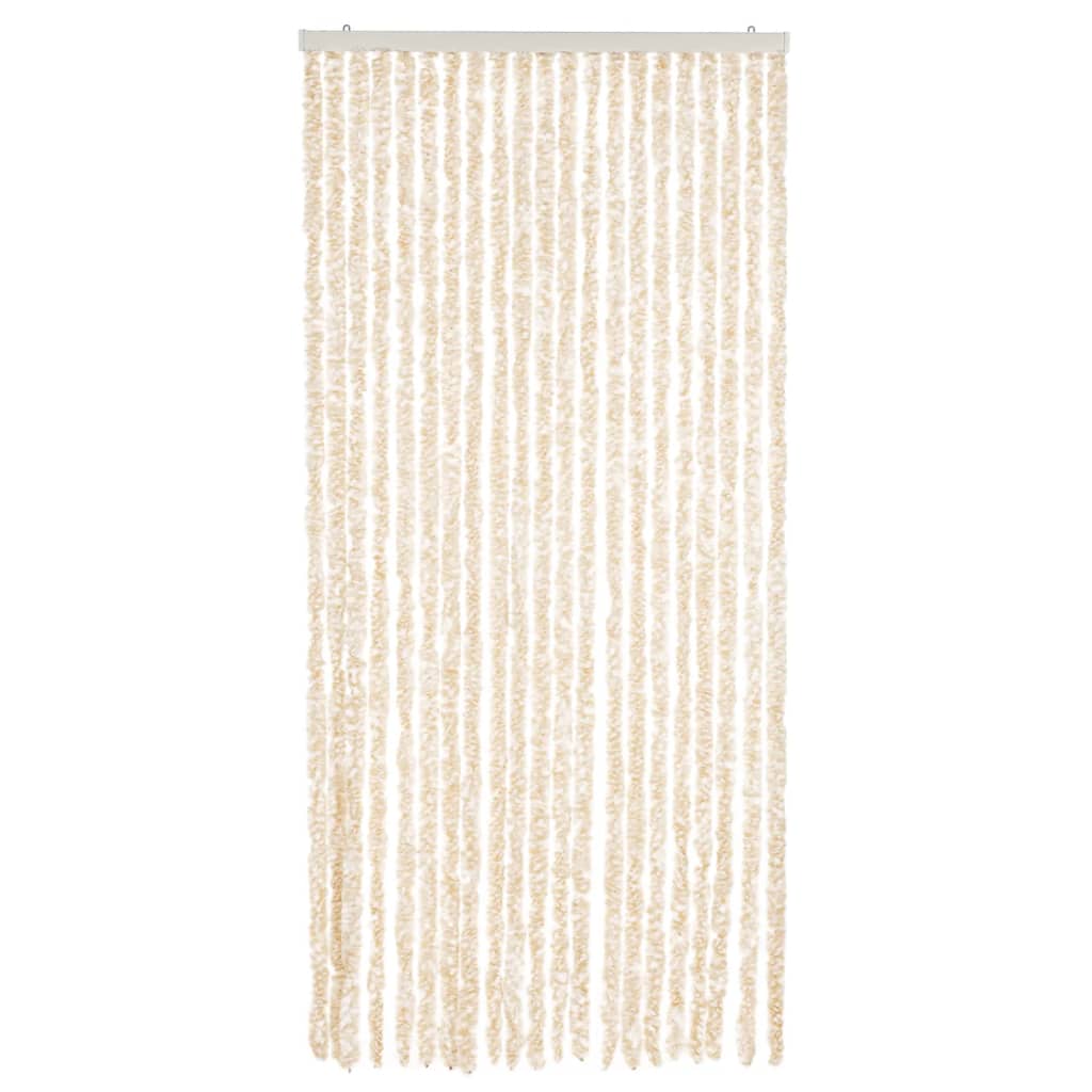 Vliegengordijn 90x220 cm chenille beige en wit