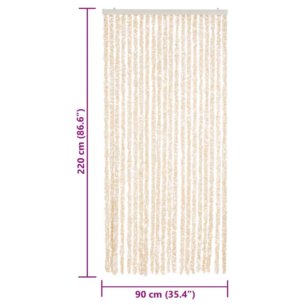 Vliegengordijn 90x220 cm chenille beige en wit