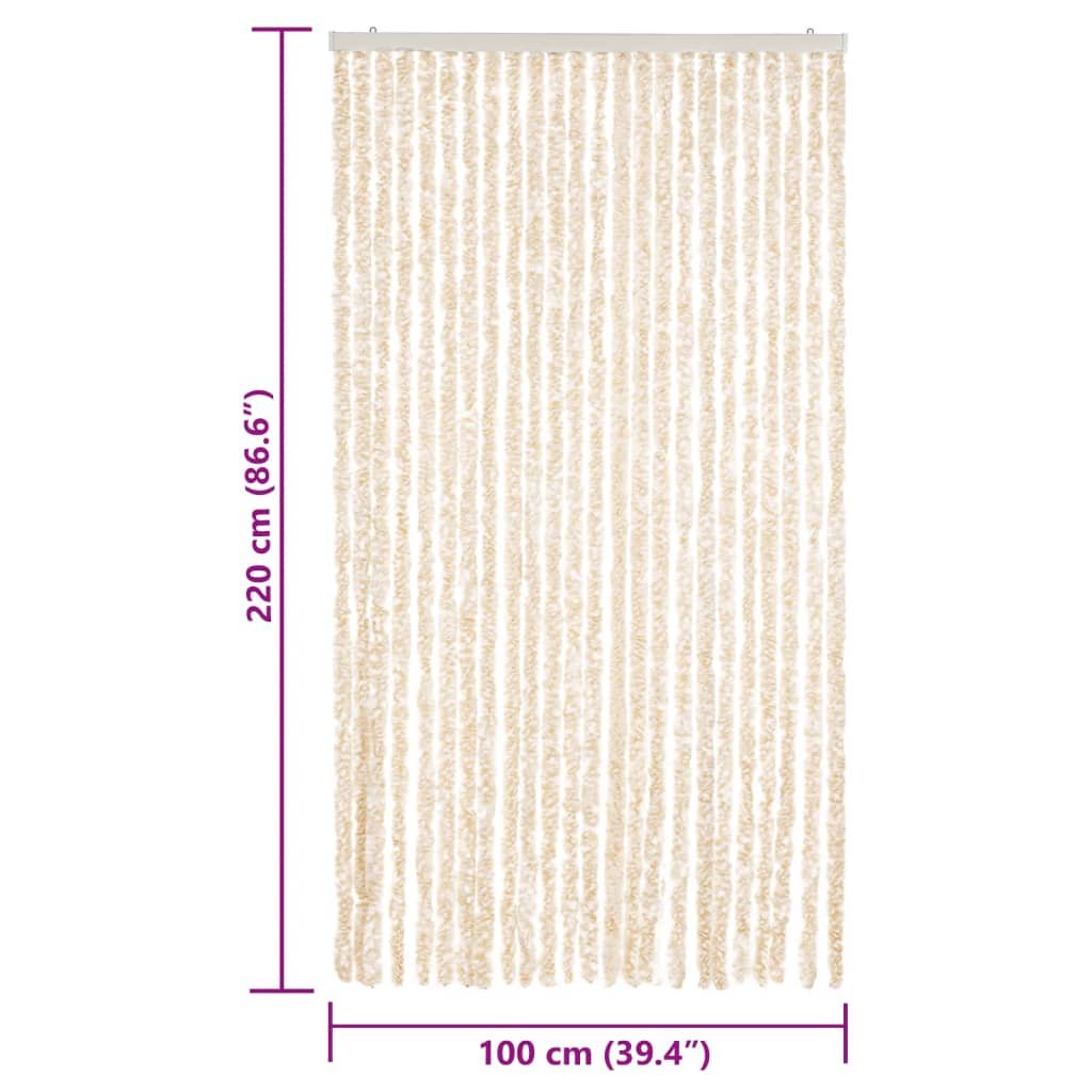 Vliegengordijn 100x220 cm chenille beige en wit