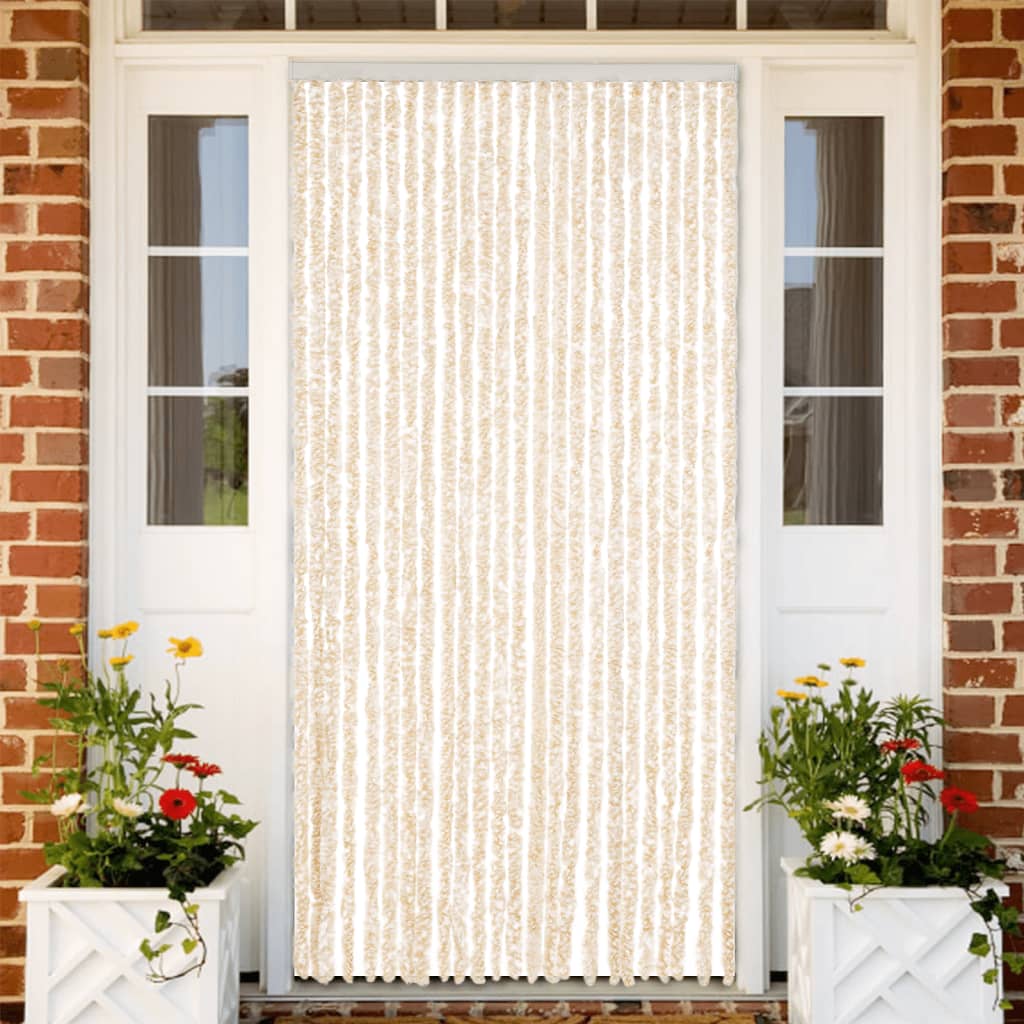 Vliegengordijn 100x230 cm chenille beige en wit