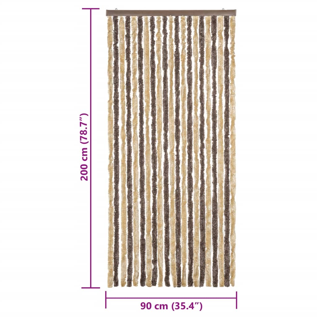 Vliegengordijn 90x200 cm chenille donkerbruin en beige