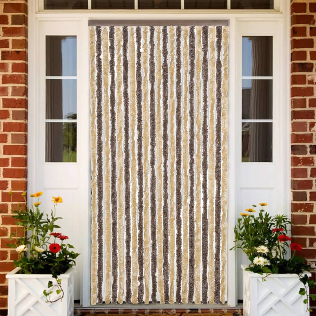 Vliegengordijn 90x220 cm chenille donkerbruin en beige