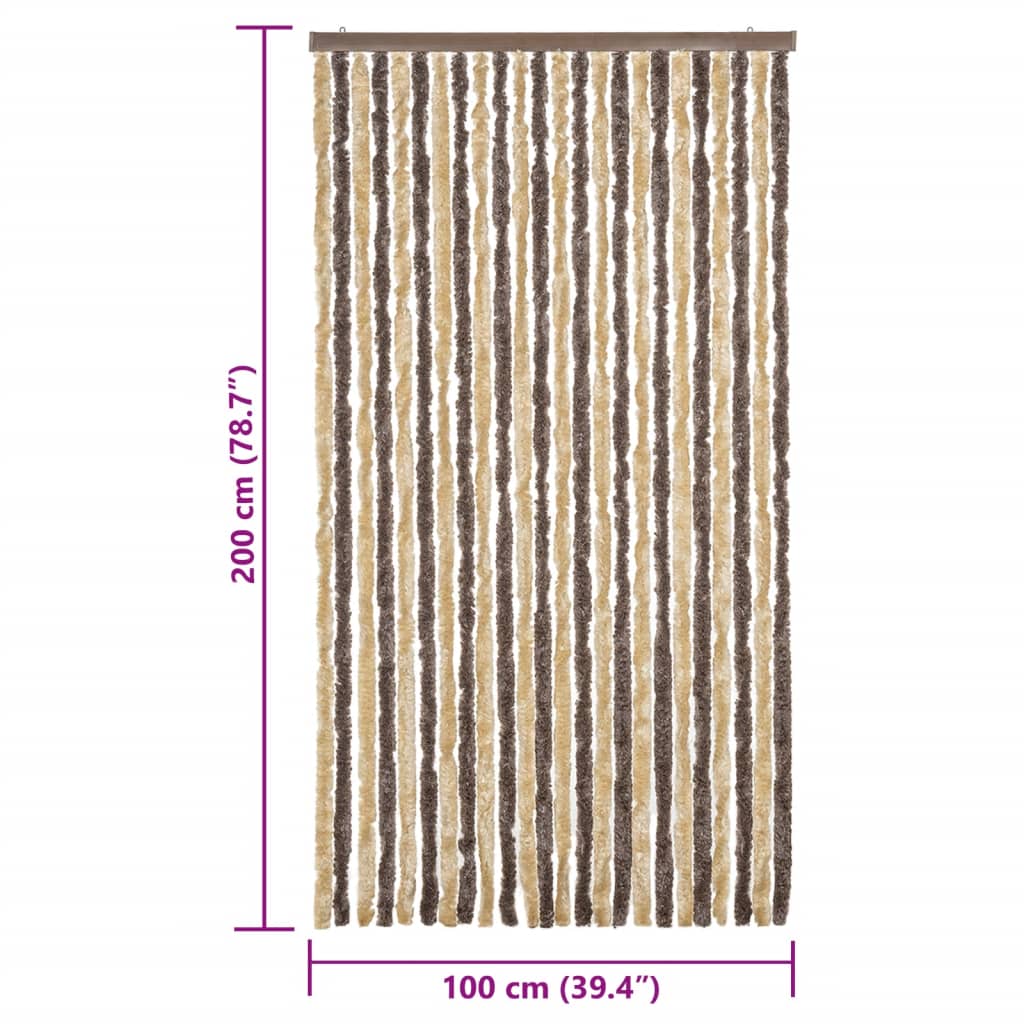 Vliegengordijn 100x200 cm chenille donkerbruin en beige