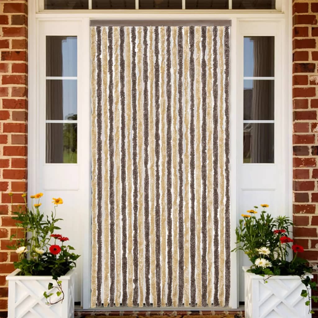 Vliegengordijn 100x200 cm chenille donkerbruin en beige