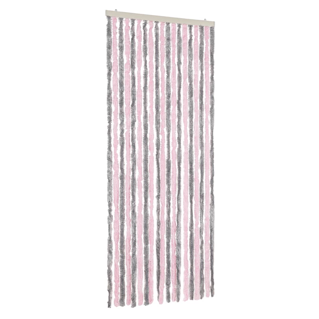 Vliegengordijn 56x200 cm chenille zilvergrijs en roze