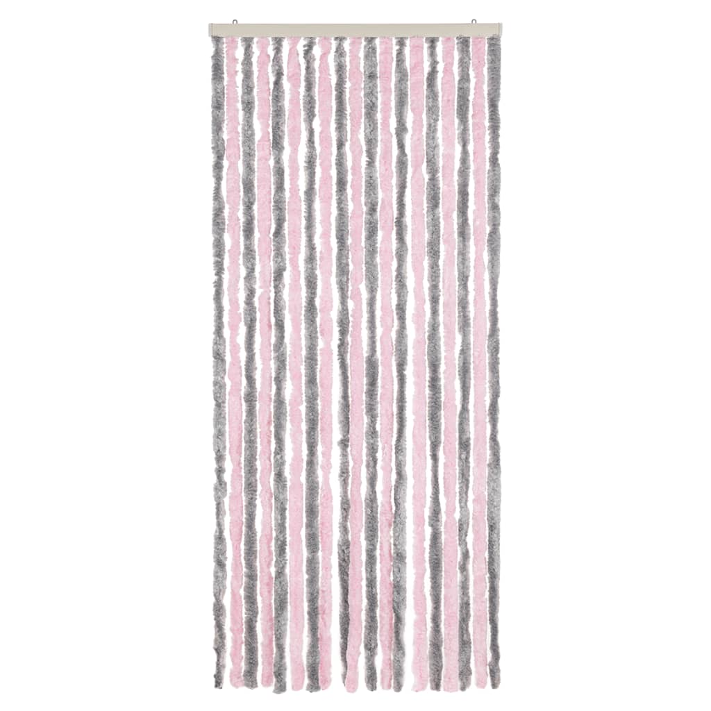 Vliegengordijn 56x200 cm chenille zilvergrijs en roze