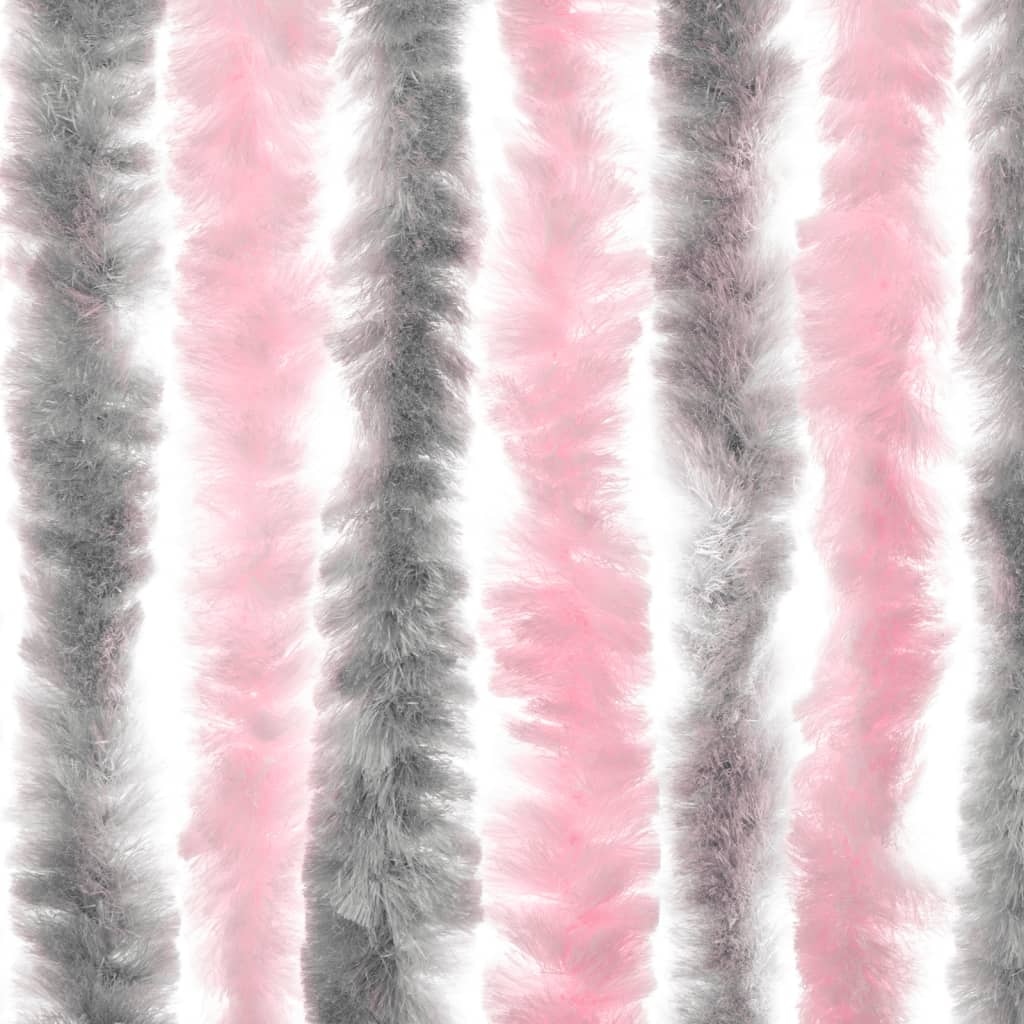 Vliegengordijn 56x200 cm chenille zilvergrijs en roze