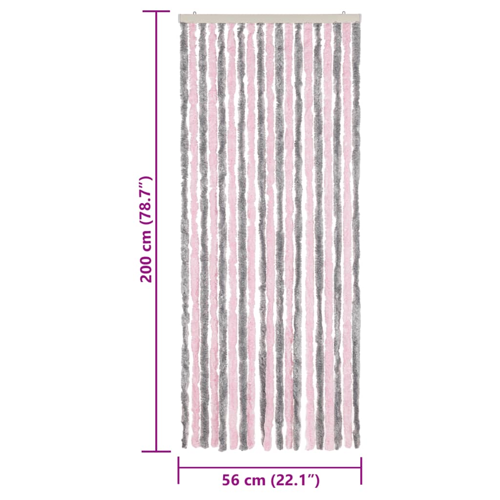 Vliegengordijn 56x200 cm chenille zilvergrijs en roze