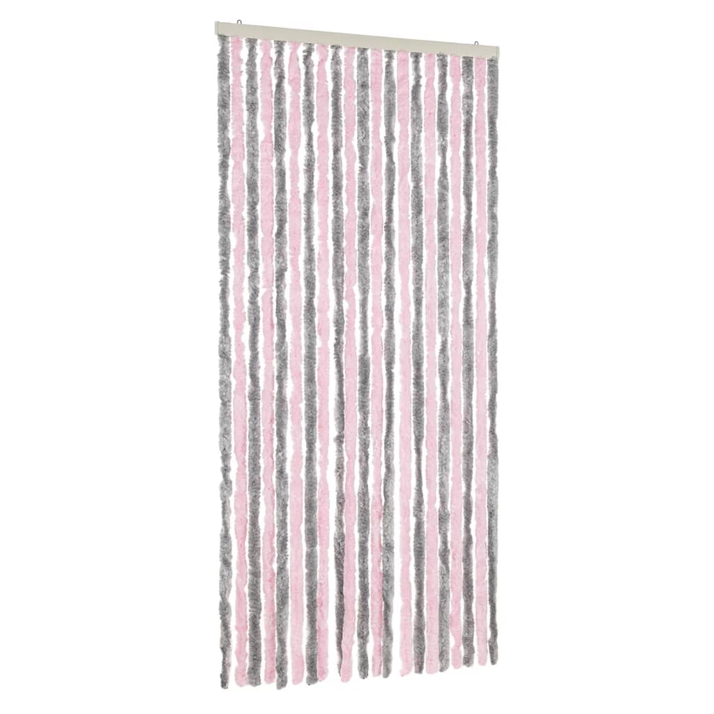 Vliegengordijn 90x200 cm chenille zilvergrijs en roze