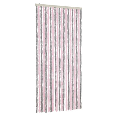 Vliegengordijn 90x200 cm chenille zilvergrijs en roze