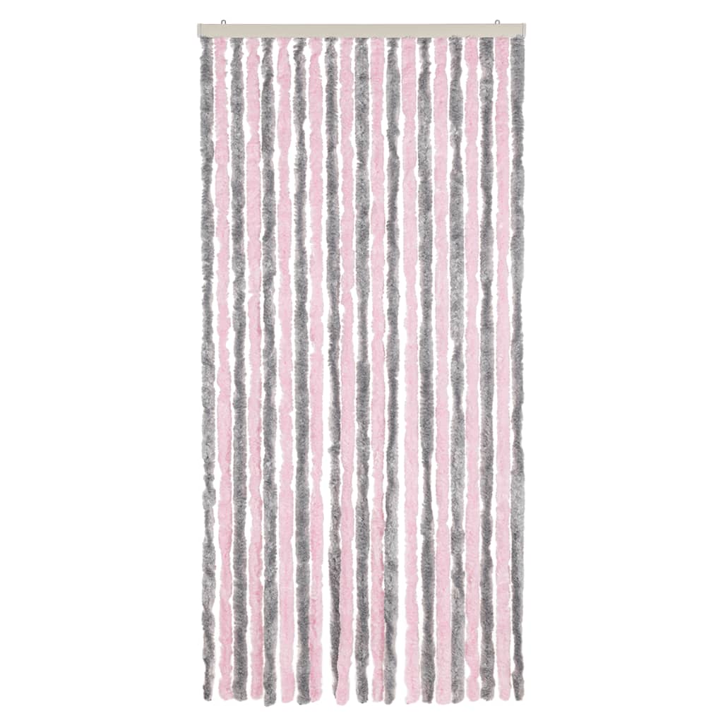 Vliegengordijn 90x200 cm chenille zilvergrijs en roze