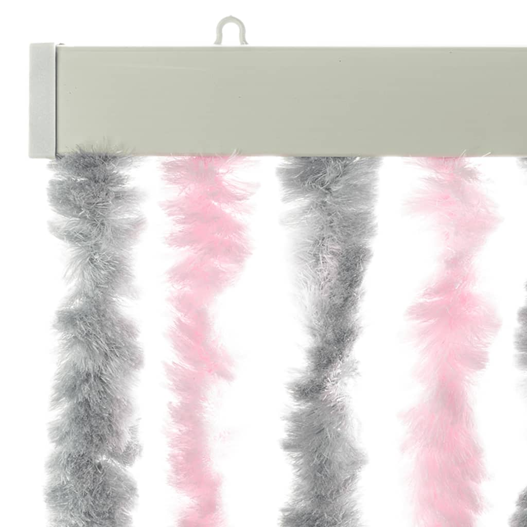 Vliegengordijn 90x200 cm chenille zilvergrijs en roze