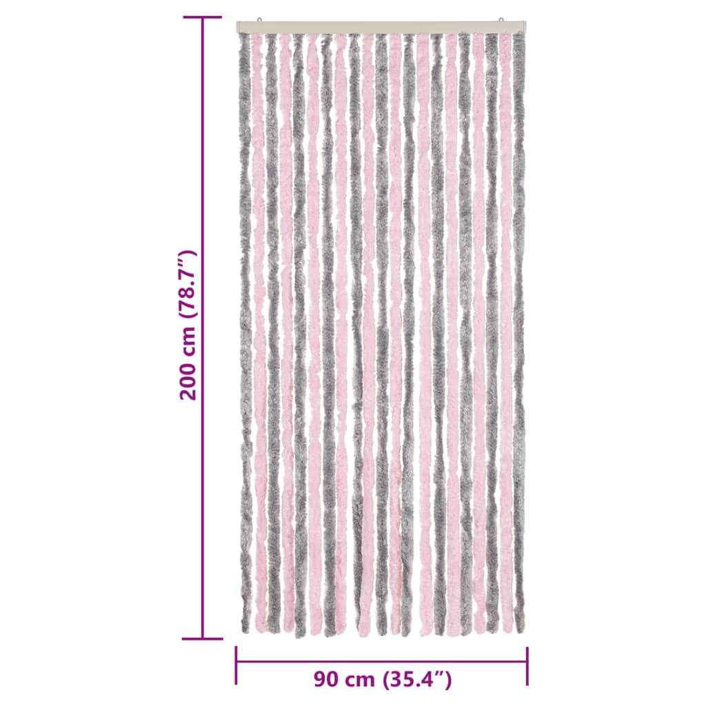 Vliegengordijn 90x200 cm chenille zilvergrijs en roze