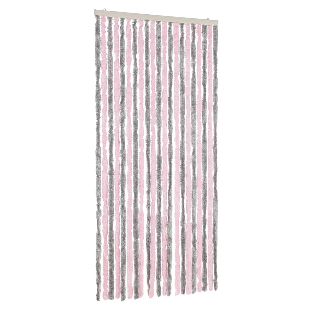 Vliegengordijn 90x220 cm chenille zilvergrijs en roze