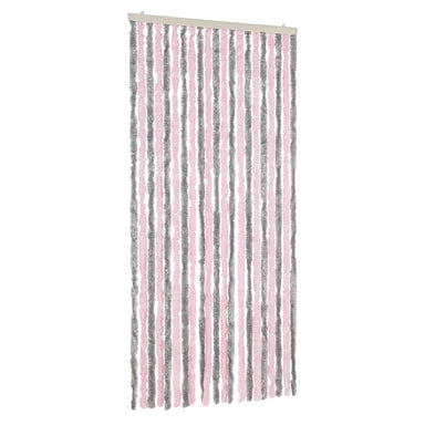 Vliegengordijn 90x220 cm chenille zilvergrijs en roze