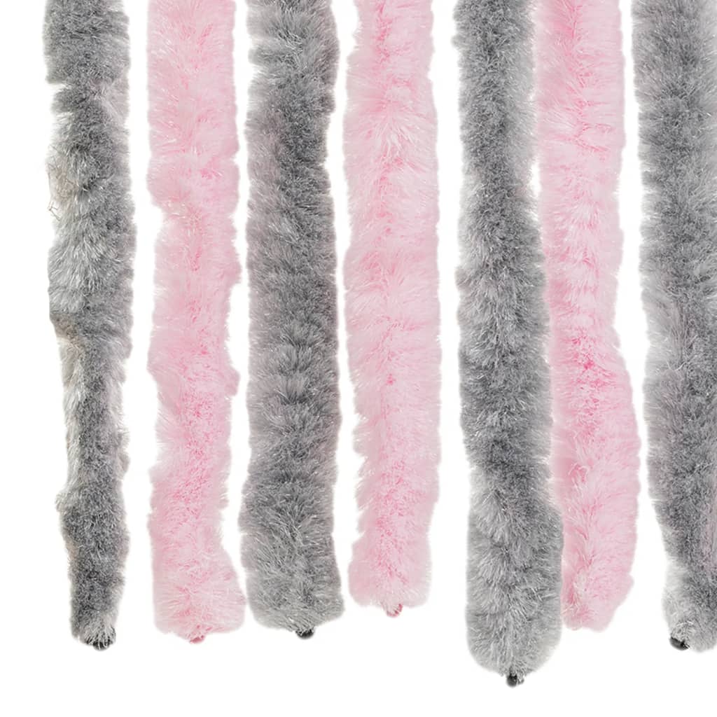 Vliegengordijn 90x220 cm chenille zilvergrijs en roze