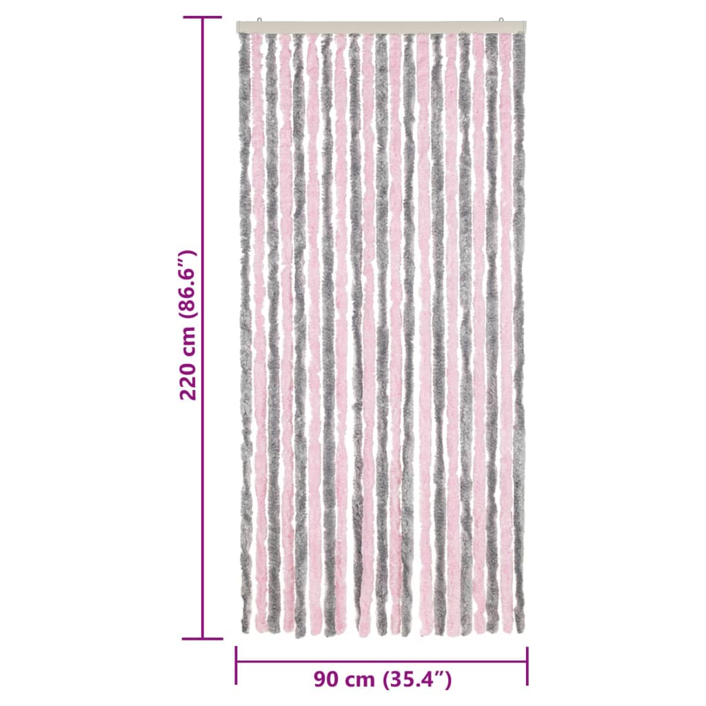 Vliegengordijn 90x220 cm chenille zilvergrijs en roze