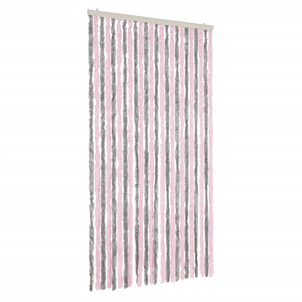 Vliegengordijn 100x200 cm chenille zilvergrijs en roze