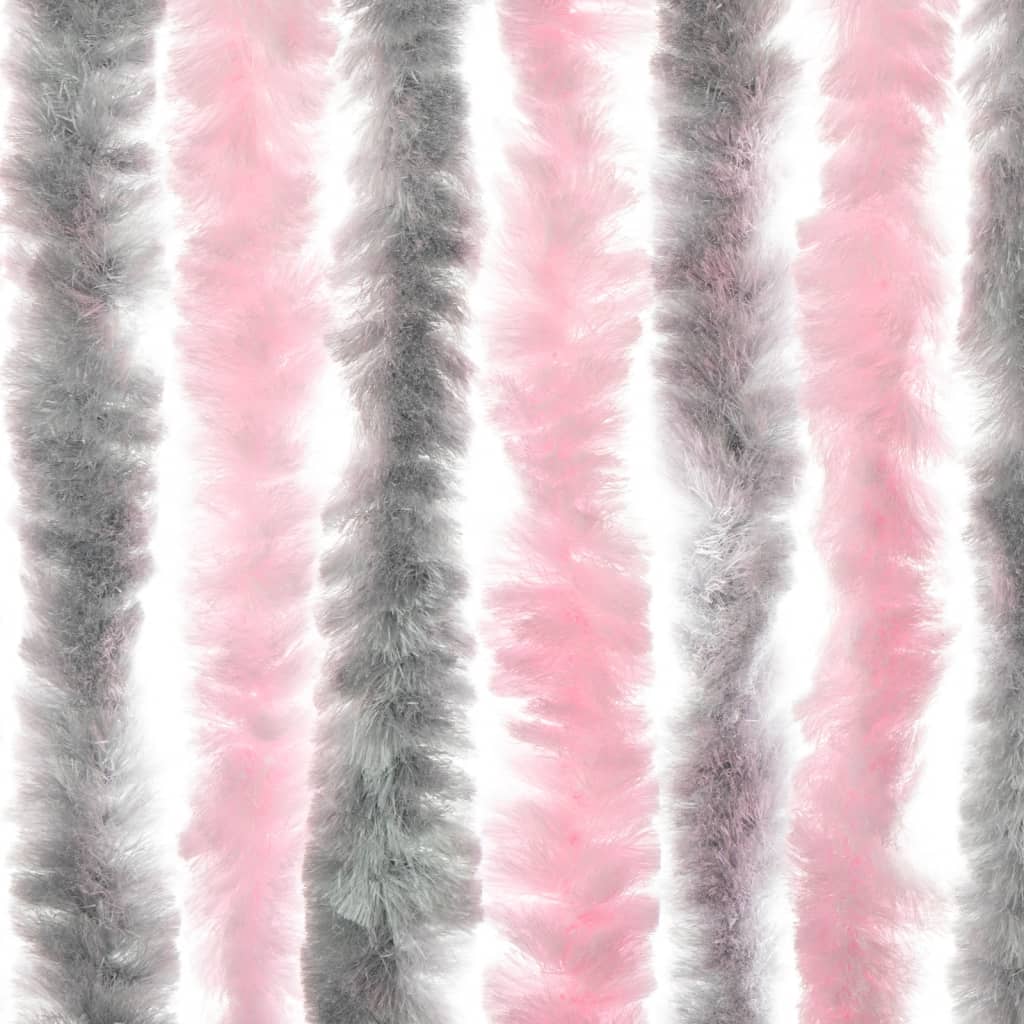 Vliegengordijn 100x200 cm chenille zilvergrijs en roze