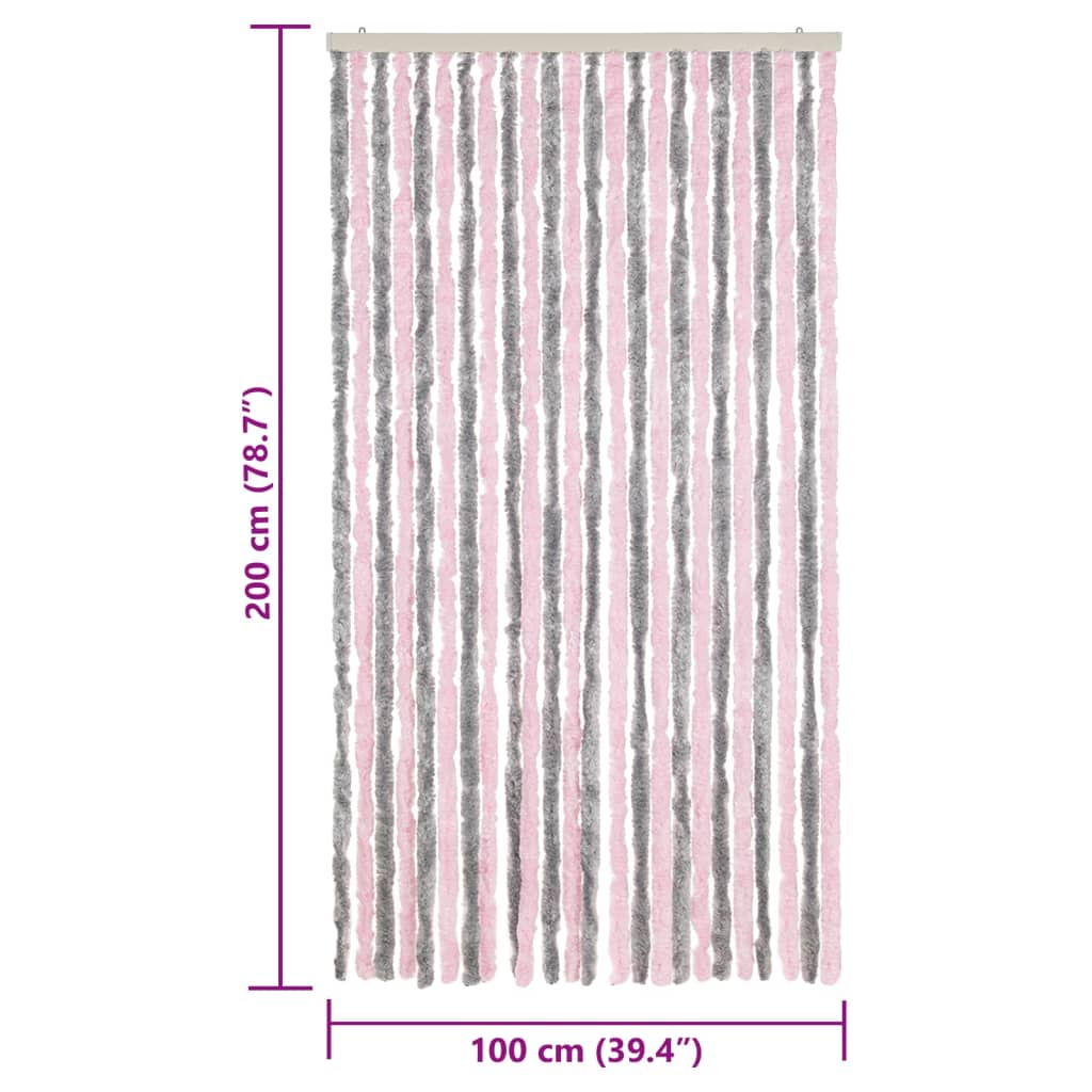 Vliegengordijn 100x200 cm chenille zilvergrijs en roze