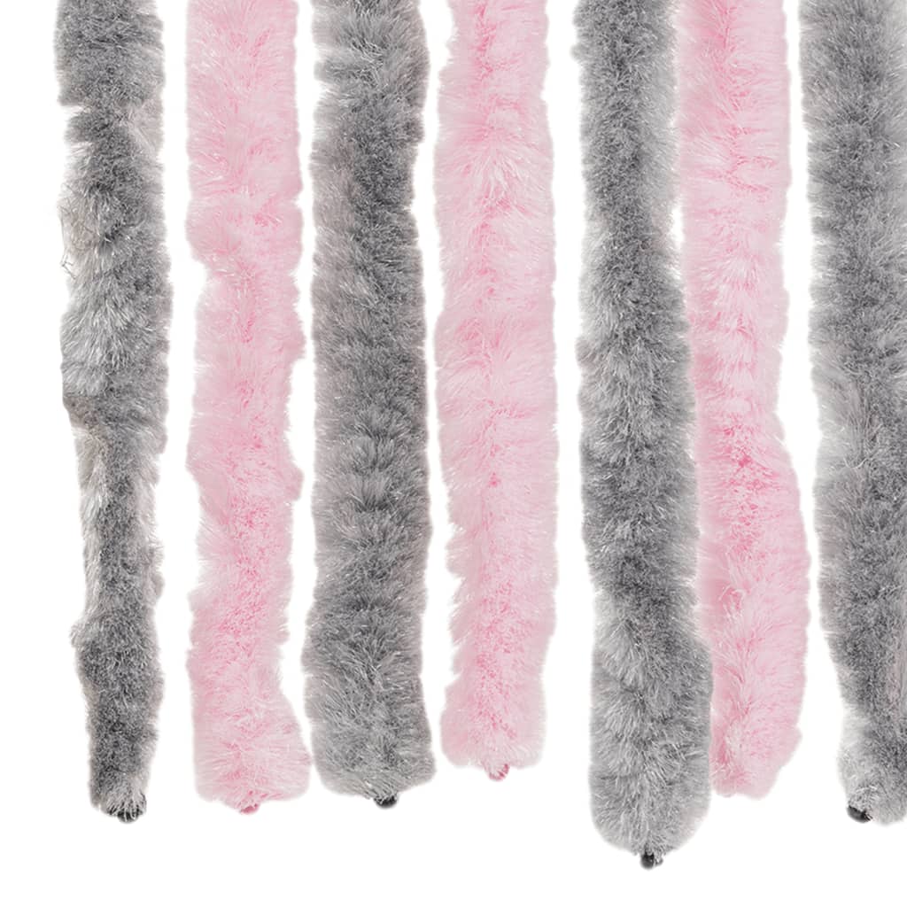 Vliegengordijn 100x220 cm chenille zilvergrijs en roze