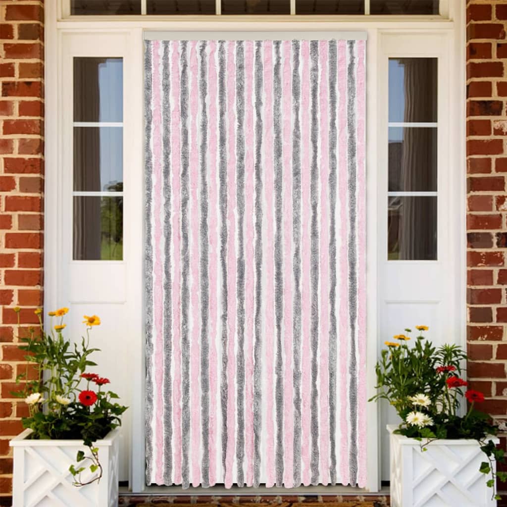 Vliegengordijn 100x220 cm chenille zilvergrijs en roze