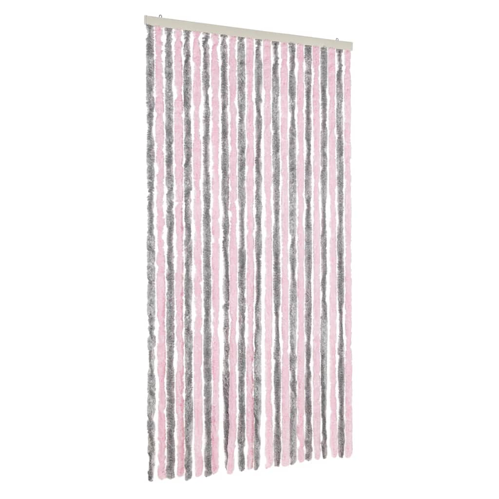Vliegengordijn 100x230 cm chenille zilvergrijs en roze