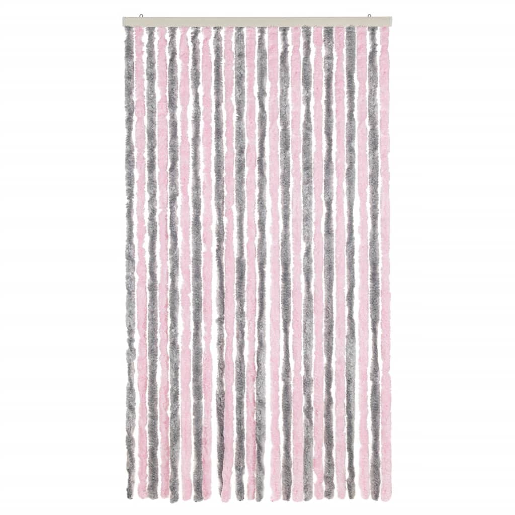 Vliegengordijn 100x230 cm chenille zilvergrijs en roze