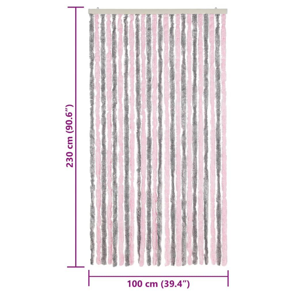 Vliegengordijn 100x230 cm chenille zilvergrijs en roze
