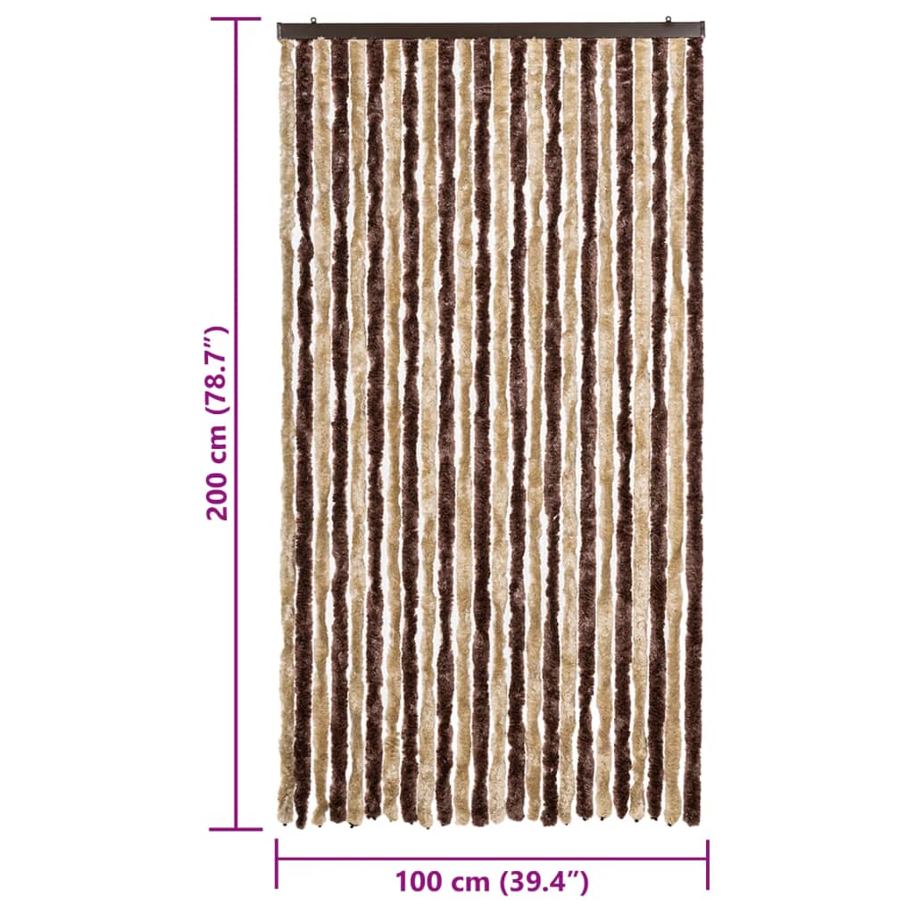 Vliegengordijn 100x200 cm chenille beige en lichtbruin