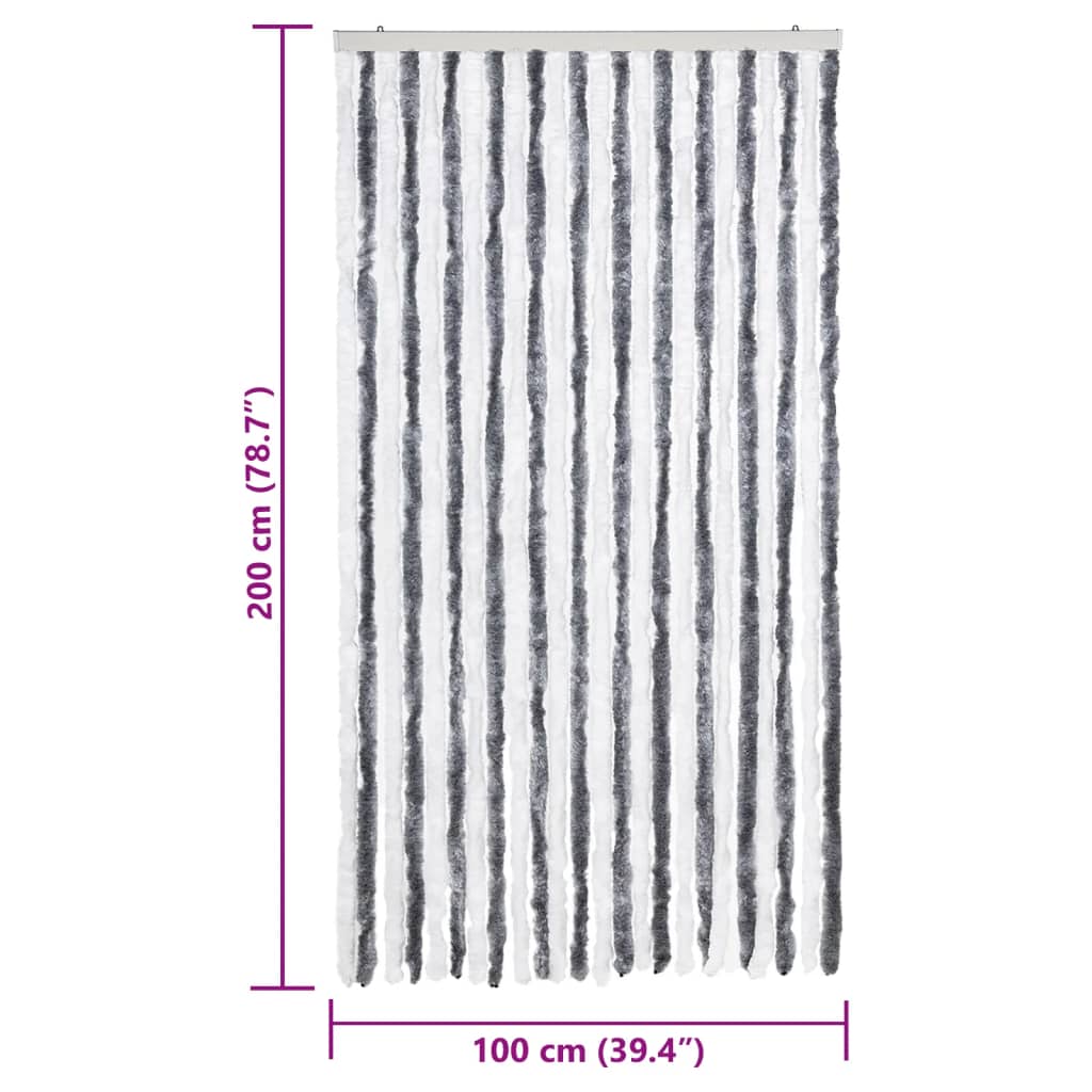 Vliegengordijn 100x200 cm chenille grijs en wit