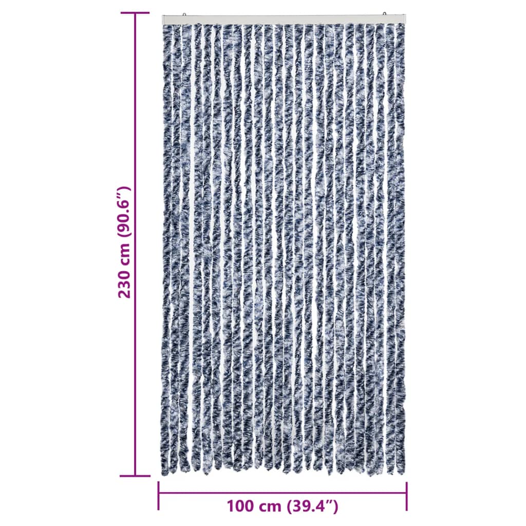 Vliegengordijn 100x230 cm chenille blauw en wit