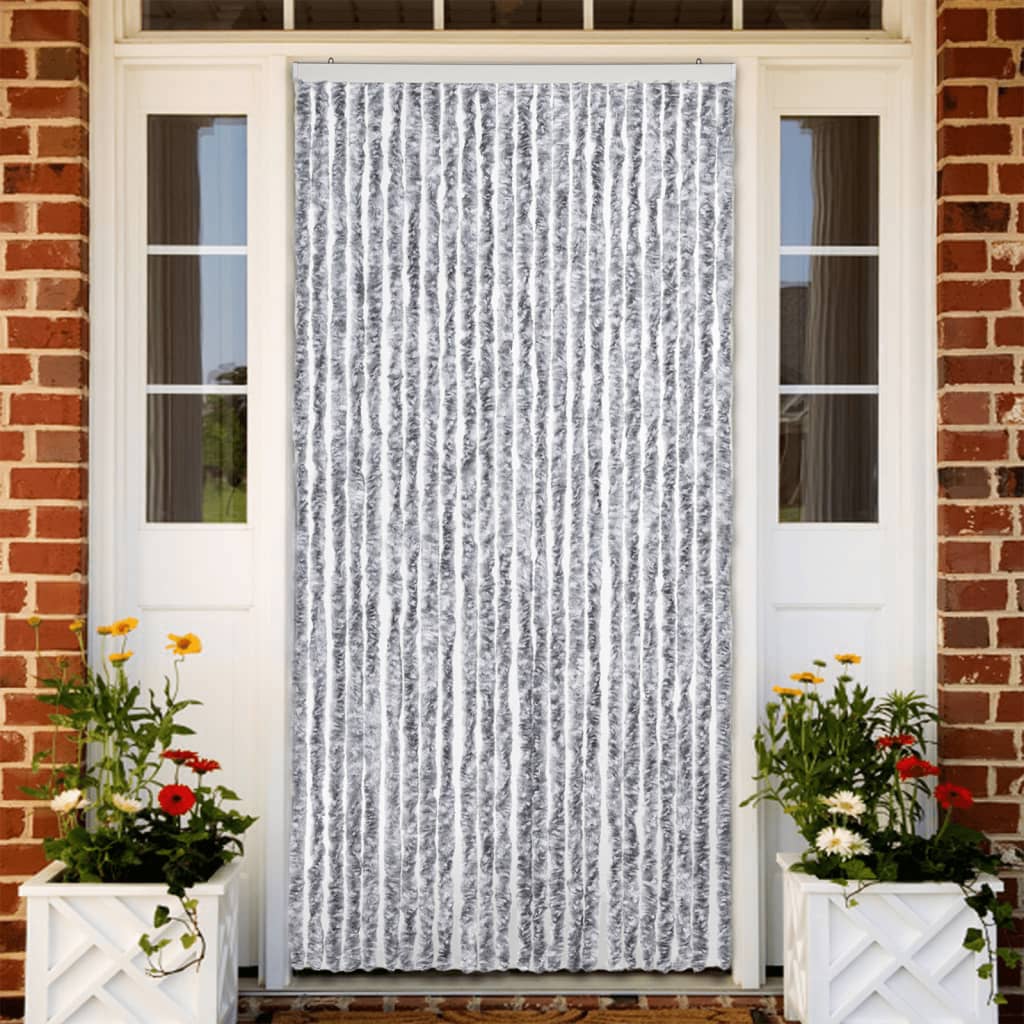 Vliegengordijn 100x200 cm chenille wit en grijs