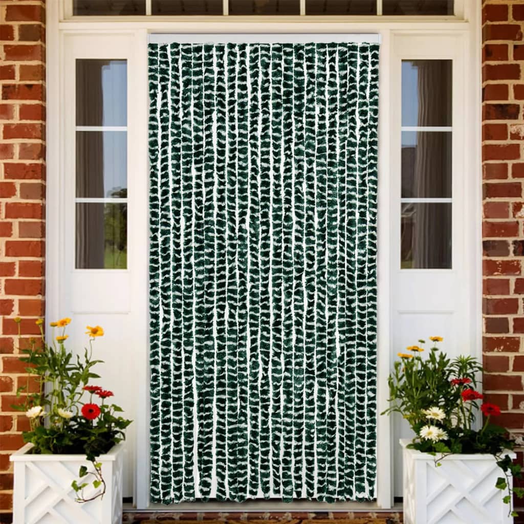 Vliegengordijn 90x200 cm chenille groen en wit