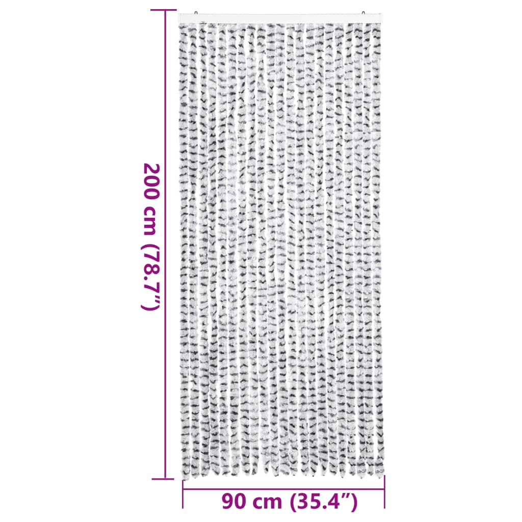 Vliegengordijn 90x200 cm chenille lichtgrijs en donkergrijs