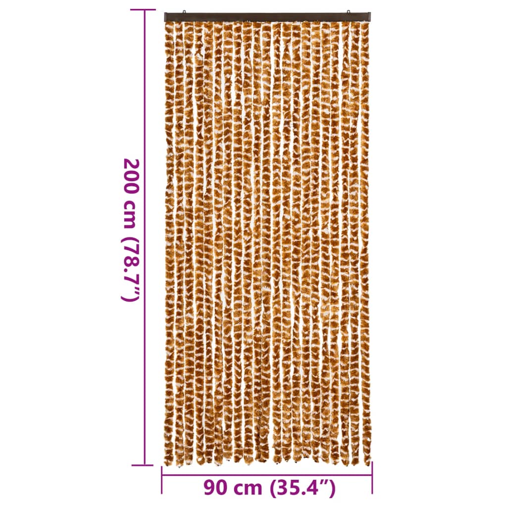 Vliegengordijn 90x200 cm chenille okerkleurig en wit