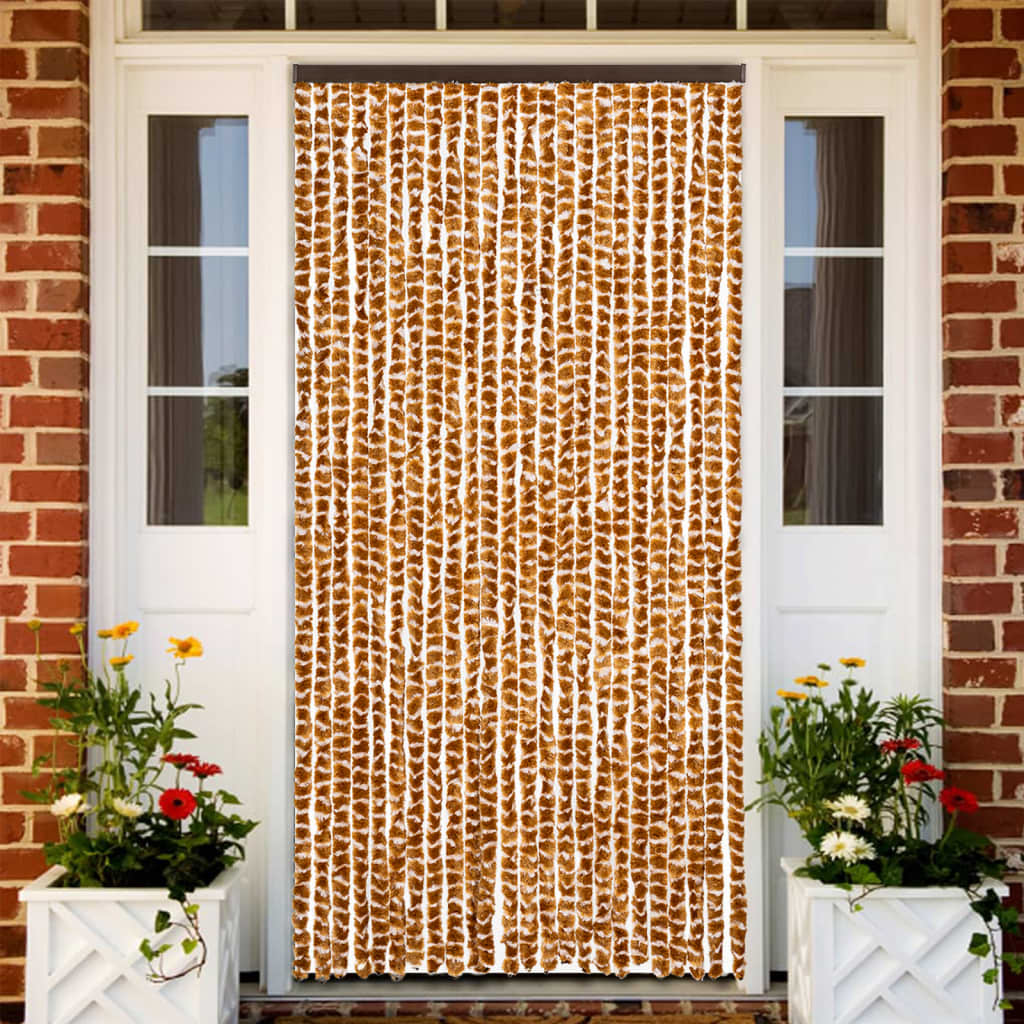 Vliegengordijn 100x230 cm chenille okerkleurig en wit