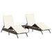 Ligstoelen 2 st met tafel poly rattan bruin