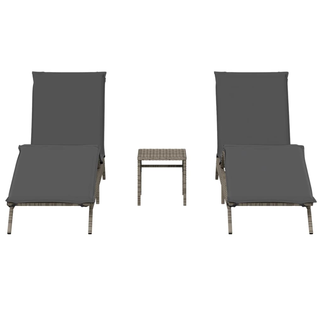 Ligbedden 2 st met tafel poly rattan grijs