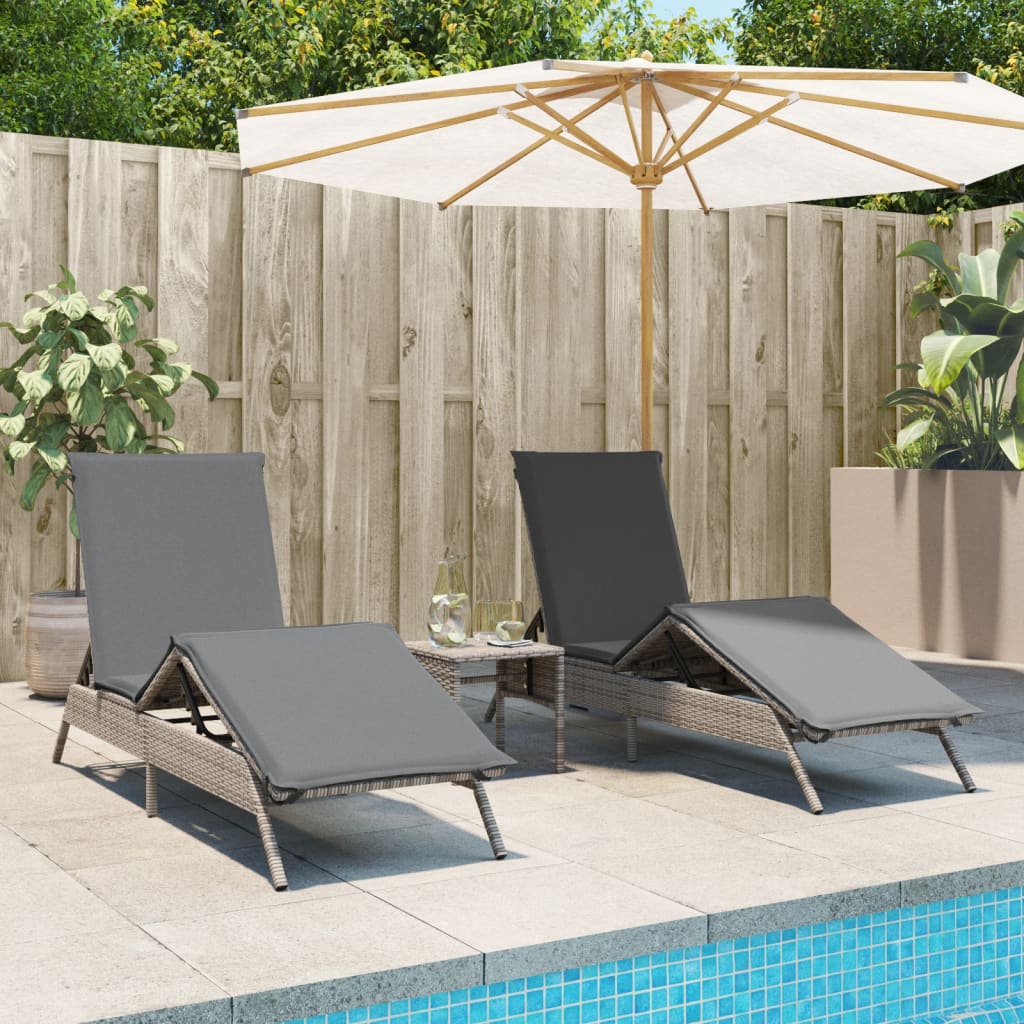 Ligbedden 2 st met tafel poly rattan grijs