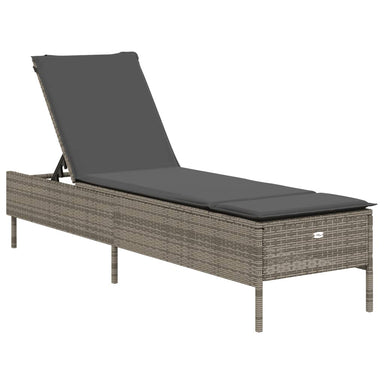 Ligbed met kussen poly rattan grijs