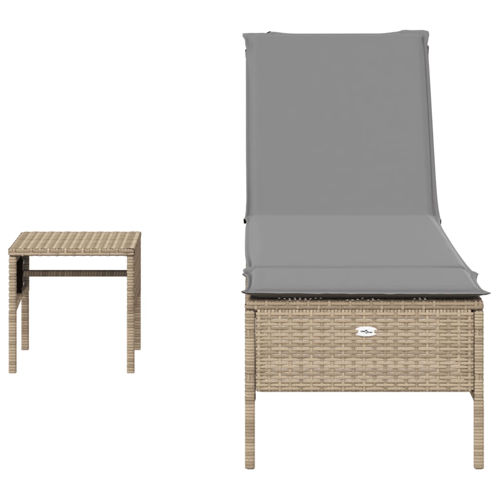 Ligbed met tafel en kussen poly rattan beige