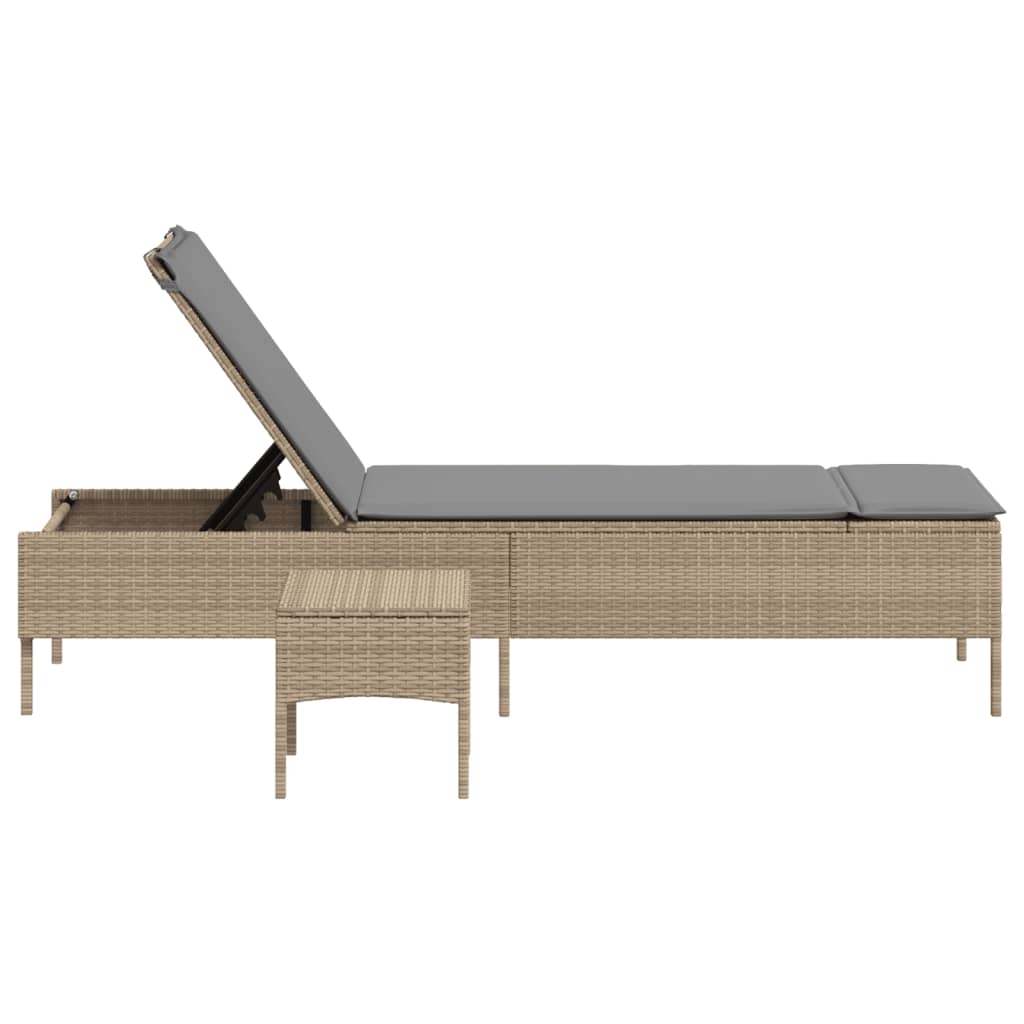 Ligbed met tafel en kussen poly rattan beige