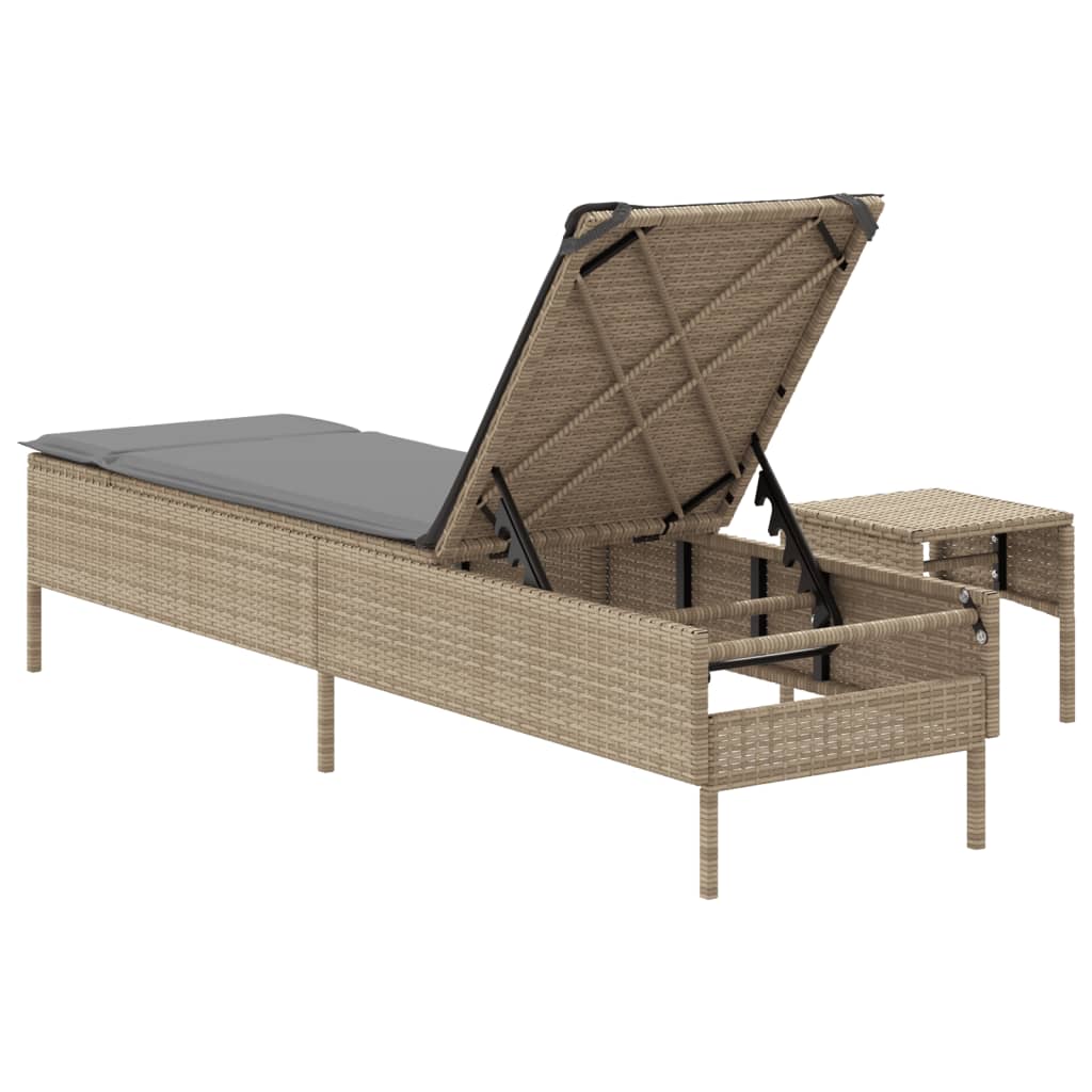 Ligbed met tafel en kussen poly rattan beige