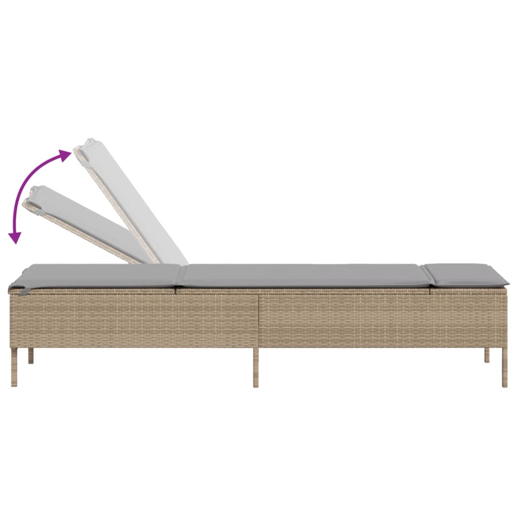 Ligbed met tafel en kussen poly rattan beige