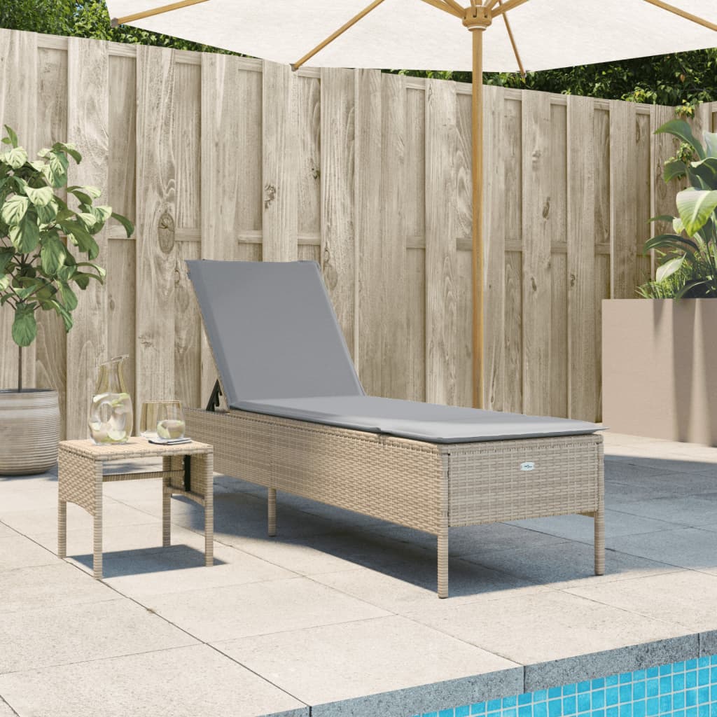 Ligbed met tafel en kussen poly rattan beige