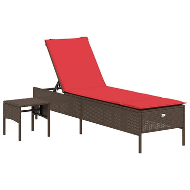 Ligstoel met tafel en kussen, bruin polyrotan