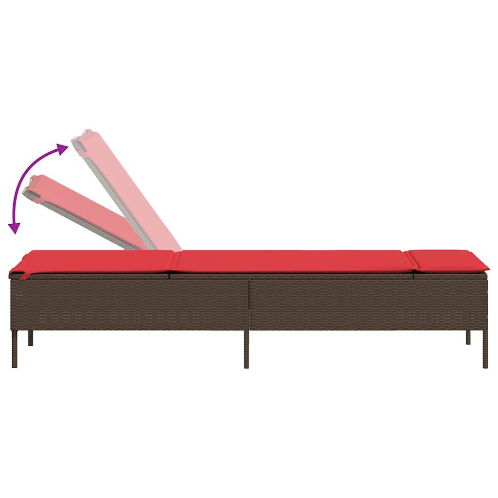 Ligstoel met tafel en kussen, bruin polyrotan